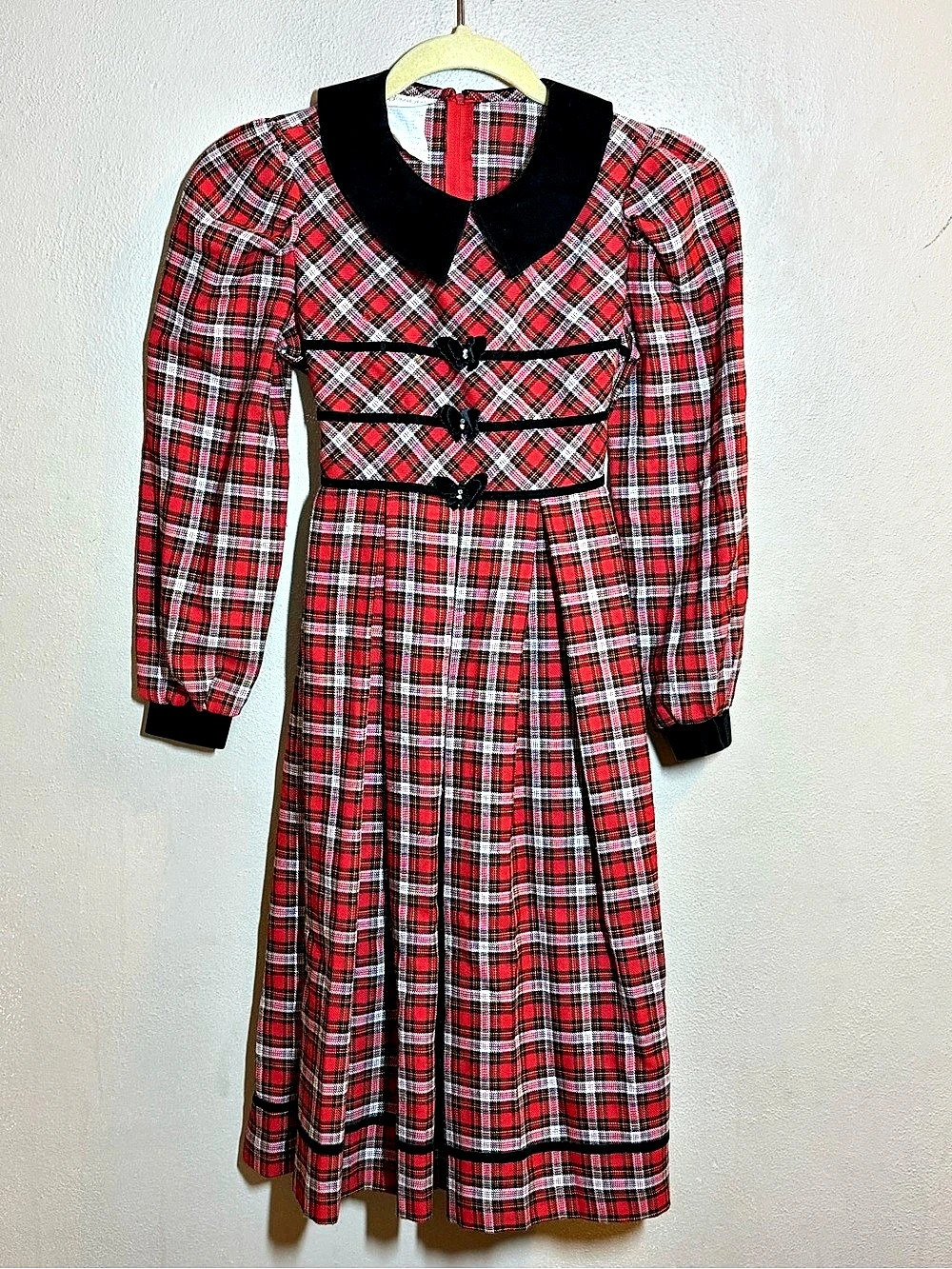 Vtg Girls Bonnie Jean Red Tartan Plaid Holiday Party Dress Sz 10